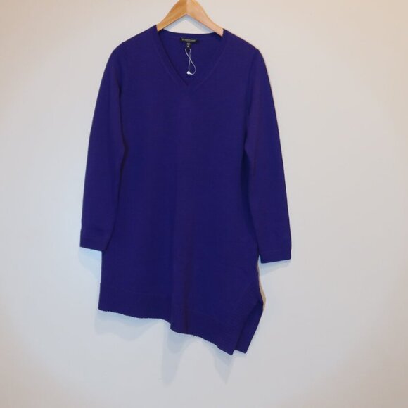 Eileen Fisher 100% Merino Wool sweater blue PETITE Medium Asymmetric Hem cozy - Picture 1 of 12